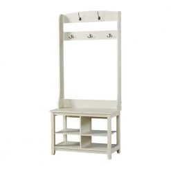 Salisbury 31.5 in. Antique White Hall Tree and Shoe Bench by SAINT BIRCH