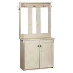 Hawksbury Antique White Hall Trees With Cabinet by SAINT BIRCH