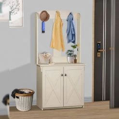 Hawksbury Antique White Hall Trees With Cabinet by SAINT BIRCH 15 Hawksbury Antique White Hall Trees With Cabinet by SAINT BIRCH -Basicwise Online Shop antique white saint birch hall trees sbgm8618htaw 31 1000