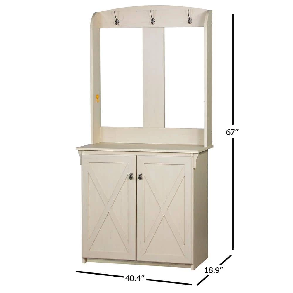 Hawksbury Antique White Hall Trees With Cabinet by SAINT BIRCH 6 Hawksbury Antique White Hall Trees With Cabinet by SAINT BIRCH - Image 6