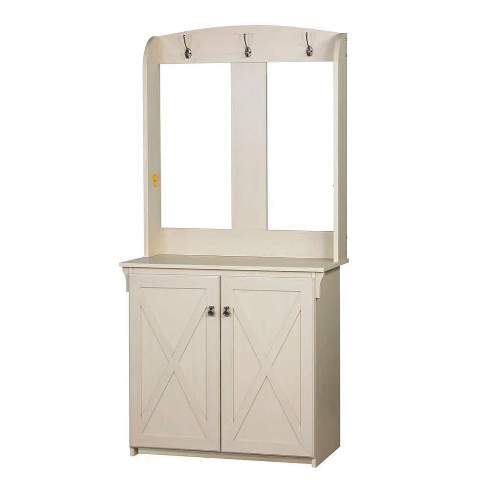 Hawksbury Antique White Hall Trees With Cabinet by SAINT BIRCH 1 Hawksbury Antique White Hall Trees With Cabinet by SAINT BIRCH
