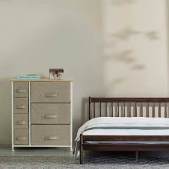 Sand Beige Bins and White Frame 7-Storage Night Chest and Storage Chest, 2-Sizes Bins by Basicwise -Basicwise Online Shop beige basicwise accent cabinets qi004116 bg 31 1000