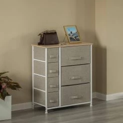 Sand Beige Bins and White Frame 7-Storage Night Chest and Storage Chest, 2-Sizes Bins by Basicwise -Basicwise Online Shop beige basicwise accent cabinets qi004116 bg c3 1000