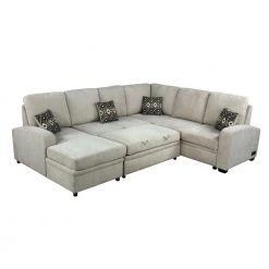 Serta 38.2 in. Beige Breckenridge Multifunctional Sectional Sofa with USB and Power and Removable Cushions by Lifestyle Solutions
