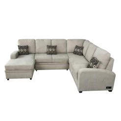 Serta 38.2 in. Beige Breckenridge Multifunctional Sectional Sofa with USB and Power and Removable Cushions by Lifestyle Solutions -Basicwise Online Shop beige lifestyle solutions sectional sofas bkd sect bg set d4 1000