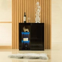 Office or Living Room Black Side Storage Accent Cabinet with LED by Basicwise -Basicwise Online Shop black basicwise accent cabinets qi003951 bk 31 1000