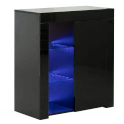 Office or Living Room Black Side Storage Accent Cabinet with LED by Basicwise