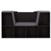 Black Modern Multi-Purpose Bookshelf with Storage Space and Gray Cushioned Reading Nook by Basicwise