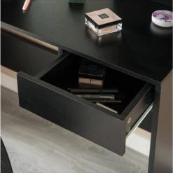 Black Modern Wooden Dressing Table with Drawer Mirror and Shelves for The Dining Room Entryway and Bedroom by Basicwise -Basicwise Online Shop black basicwise makeup vanities qi004241l bk 1f 1000