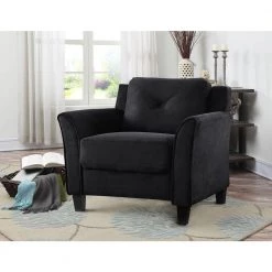 Harvard Black Microfiber with Curved Arm Chair by Lifestyle Solutions -Basicwise Online Shop black lifestyle solutions accent chairs cchrfks1m26bkva 31 1000