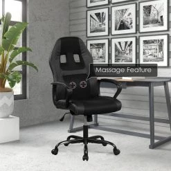 Florence Black Massage Gaming Chair by Lifestyle Solutions -Basicwise Online Shop black lifestyle solutions accent chairs lsluxmbk 31 1000