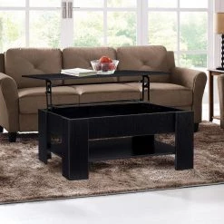 Carla 44 in. Black Large Rectangle Wood Coffee Table with Lift Top by Lifestyle Solutions -Basicwise Online Shop black lifestyle solutions coffee tables ls croctbk 4f 1000