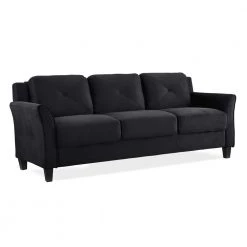Harvard 31.5 in. Black Microfiber 4-Seater Tuxedo Sofa with Flared Arms by Lifestyle Solutions -Basicwise Online Shop black lifestyle solutions sofas couches cchrfks3m26bkva fa 1000