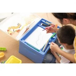 Blue and White Kids Portable Fold-able Plastic Lap Tray by Basicwise -Basicwise Online Shop blue basicwise kids desks qi003430 b 1f 1000