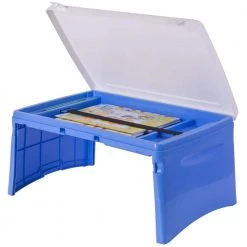 Blue and White Kids Portable Fold-able Plastic Lap Tray by Basicwise