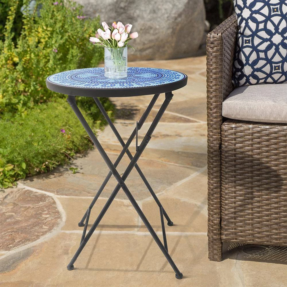 Lori 14 in. Blue 22 in. Round Tile End Table by SAINT BIRCH 9 Lori 14 in. Blue 22 in. Round Tile End Table by SAINT BIRCH - Image 9