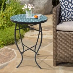Lori 14 in. Blue 21 in. Round Tile End Table by SAINT BIRCH 17 Lori 14 in. Blue 21 in. Round Tile End Table by SAINT BIRCH -Basicwise Online Shop blue saint birch end side tables sbshomt007 31 1000