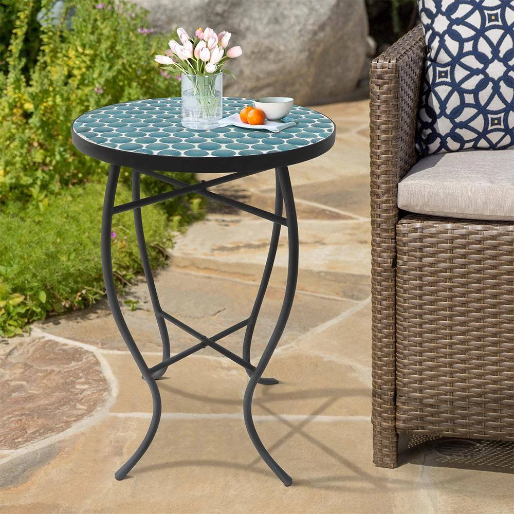 Lori 14 in. Blue 21 in. Round Tile End Table by SAINT BIRCH 9 Lori 14 in. Blue 21 in. Round Tile End Table by SAINT BIRCH - Image 9