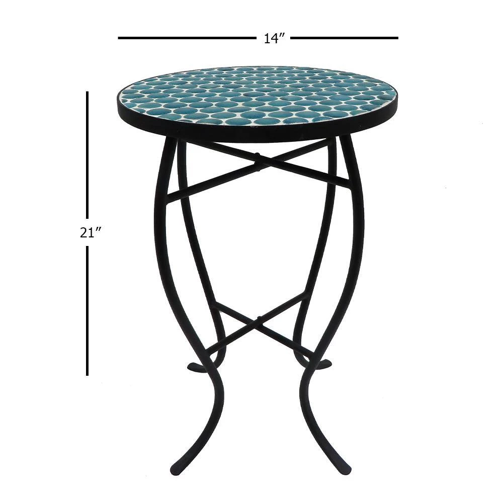 Lori 14 in. Blue 21 in. Round Tile End Table by SAINT BIRCH 8 Lori 14 in. Blue 21 in. Round Tile End Table by SAINT BIRCH - Image 8