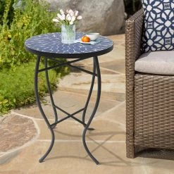Lori 14 in. Blue 21 in. Round Tile End Table by SAINT BIRCH -Basicwise Online Shop blue saint birch end side tables sbshomt012 31 1000