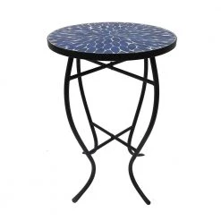 Lori 14 in. Blue 21 in. Round Tile End Table by SAINT BIRCH