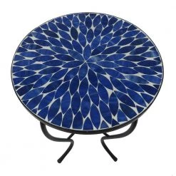 Lori 14 in. Blue 21 in. Round Tile End Table by SAINT BIRCH -Basicwise Online Shop blue saint birch end side tables sbshomt012 fa 1000