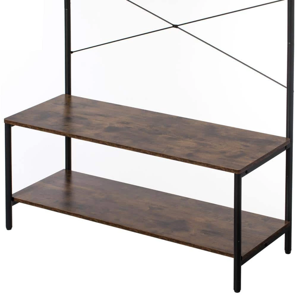 Vintage Brown Coat Rack Hall Tree with Storage for Entryway with 10-Hooks and Storage by Basicwise 6 Vintage Brown Coat Rack Hall Tree with Storage for Entryway with 10-Hooks and Storage by Basicwise - Image 6