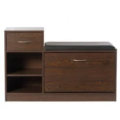 24 x 37.5 x 12 Wooden Entryway Shoe Storage Brown Bench with Cushion by Basicwise -Basicwise Online Shop brown basicwise dining benches qi003942 bk 1f 1000