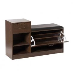 24 x 37.5 x 12 Wooden Entryway Shoe Storage Brown Bench with Cushion by Basicwise -Basicwise Online Shop brown basicwise dining benches qi003942 bk 4f 1000