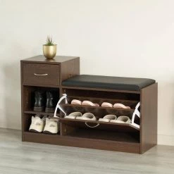 24 x 37.5 x 12 Wooden Entryway Shoe Storage Brown Bench with Cushion by Basicwise -Basicwise Online Shop brown basicwise dining benches qi003942 bk c3 1000