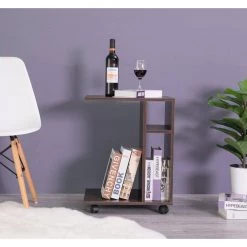 Modern Brown Sofa Side Table with Shelves and Casters by Basicwise -Basicwise Online Shop brown basicwise end side tables qi003550 b 1f 1000
