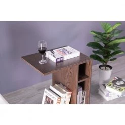 Modern Brown Sofa Side Table with Shelves and Casters by Basicwise -Basicwise Online Shop brown basicwise end side tables qi003550 b 31 1000