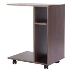 Modern Brown Sofa Side Table with Shelves and Casters by Basicwise -Basicwise Online Shop brown basicwise end side tables qi003550 b 4f 1000