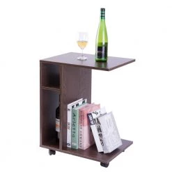Modern Brown Sofa Side Table with Shelves and Casters by Basicwise