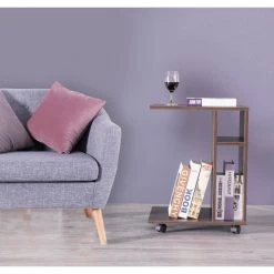 Modern Brown Sofa Side Table with Shelves and Casters by Basicwise -Basicwise Online Shop brown basicwise end side tables qi003550 b c3 1000