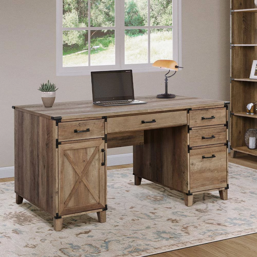 Cambridge 59 in. Brown Wood Pedestal Desk by SAINT BIRCH 7 Cambridge 59 in. Brown Wood Pedestal Desk by SAINT BIRCH - Image 7