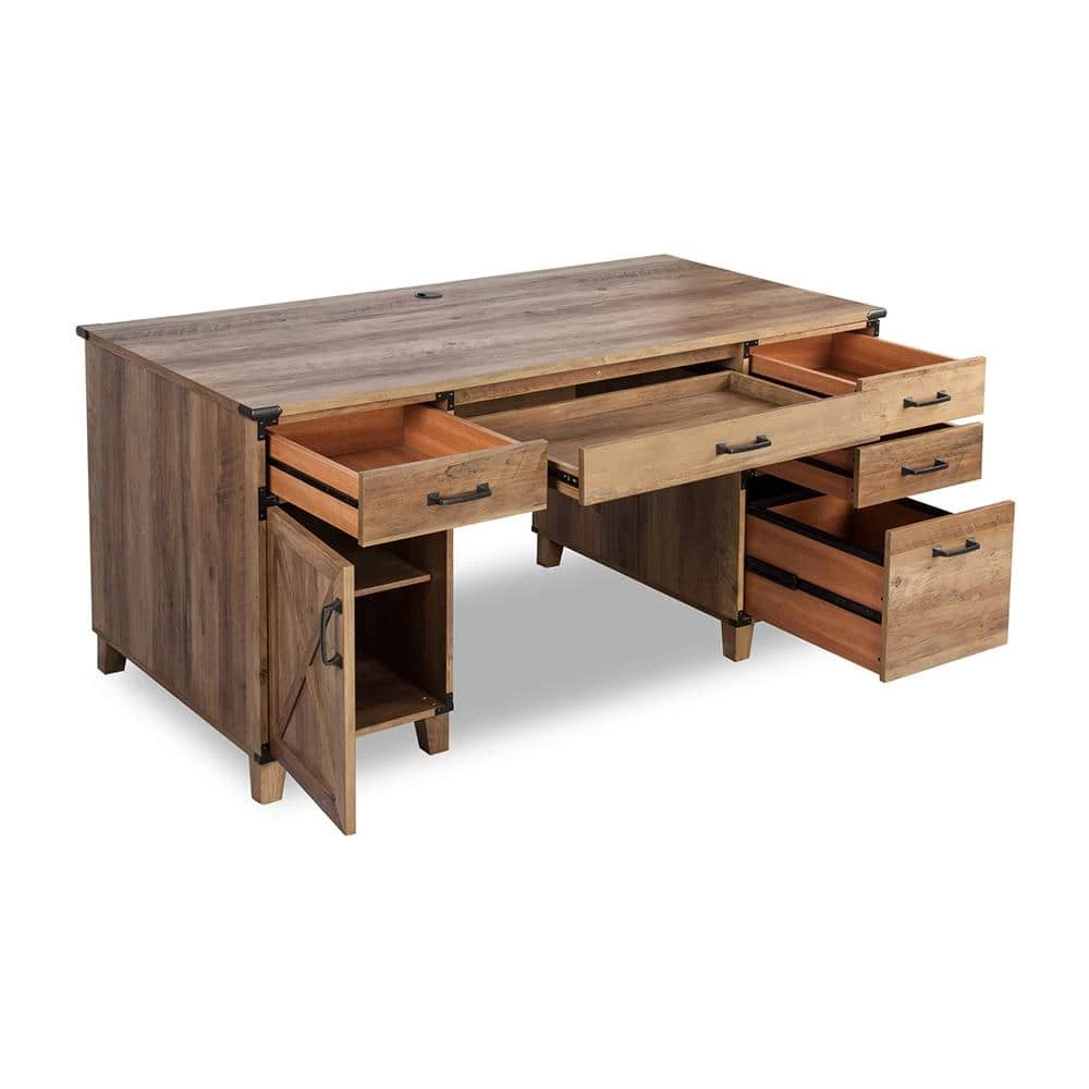 Cambridge 59 in. Brown Wood Pedestal Desk by SAINT BIRCH 3 Cambridge 59 in. Brown Wood Pedestal Desk by SAINT BIRCH - Image 3