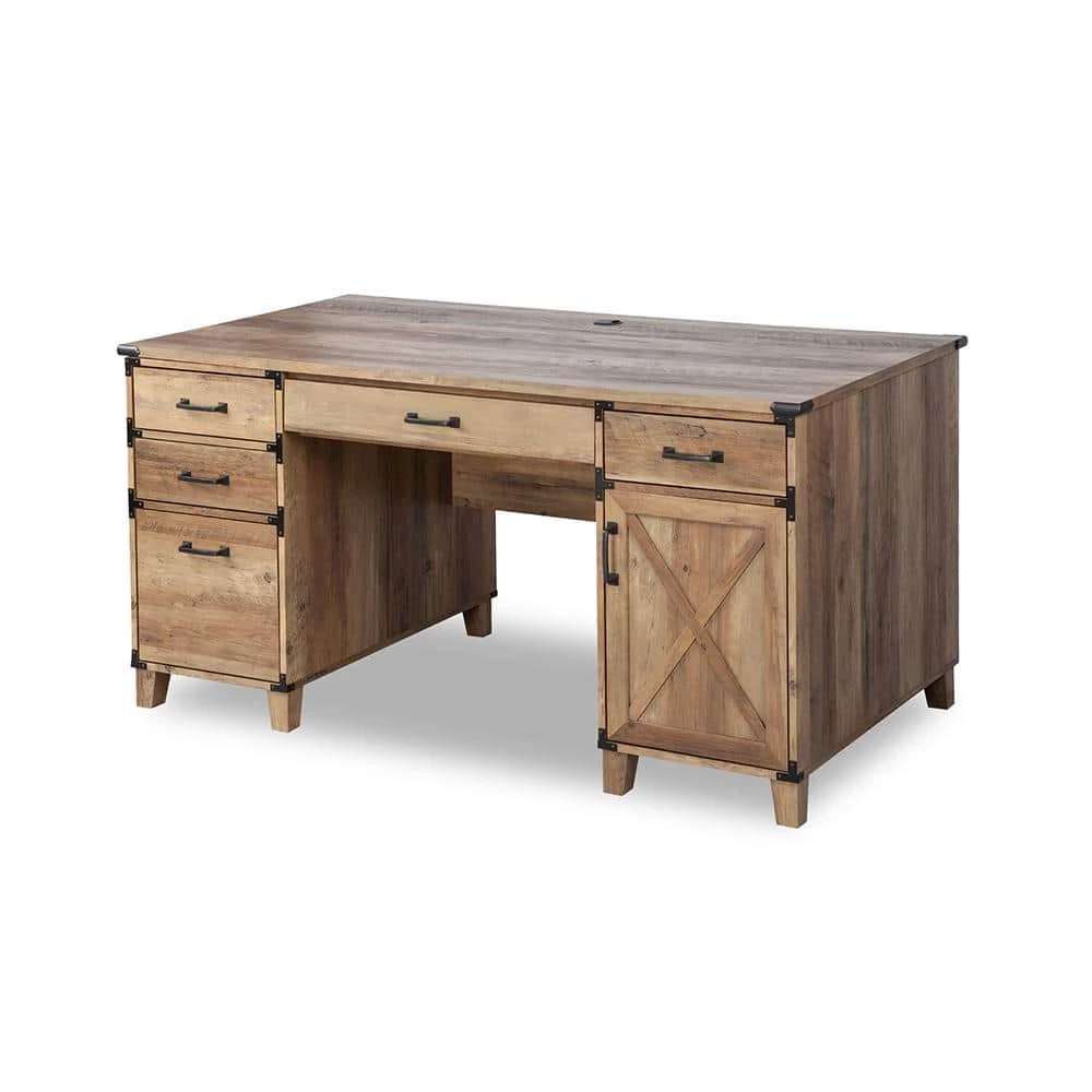 Cambridge 59 in. Brown Wood Pedestal Desk by SAINT BIRCH 2 Cambridge 59 in. Brown Wood Pedestal Desk by SAINT BIRCH - Image 2