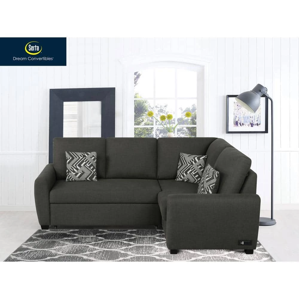 Serta 2-Piece Charcoal Fabric Bali Multifunctional Sectional Sofa with USB and Power by Lifestyle Solutions 4 Serta 2-Piece Charcoal Fabric Bali Multifunctional Sectional Sofa with USB and Power by Lifestyle Solutions - Image 4