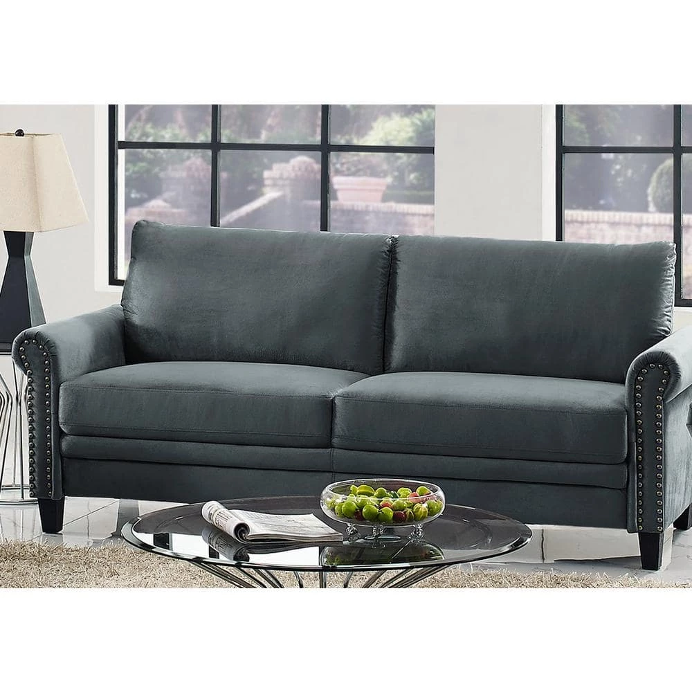 Ashford 31.9 in. Charcoal Microfiber 3-Seater Tuxedo Sofa with Nailheads by Lifestyle Solutions 7 Ashford 31.9 in. Charcoal Microfiber 3-Seater Tuxedo Sofa with Nailheads by Lifestyle Solutions - Image 7