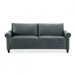Ashford 31.9 in. Charcoal Microfiber 3-Seater Tuxedo Sofa with Nailheads by Lifestyle Solutions