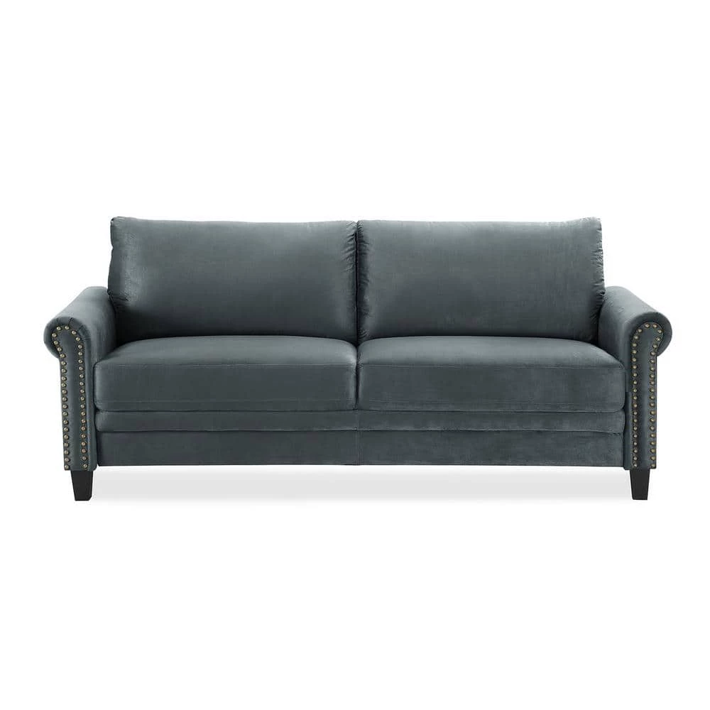 Ashford 31.9 in. Charcoal Microfiber 3-Seater Tuxedo Sofa with Nailheads by Lifestyle Solutions 1 Ashford 31.9 in. Charcoal Microfiber 3-Seater Tuxedo Sofa with Nailheads by Lifestyle Solutions