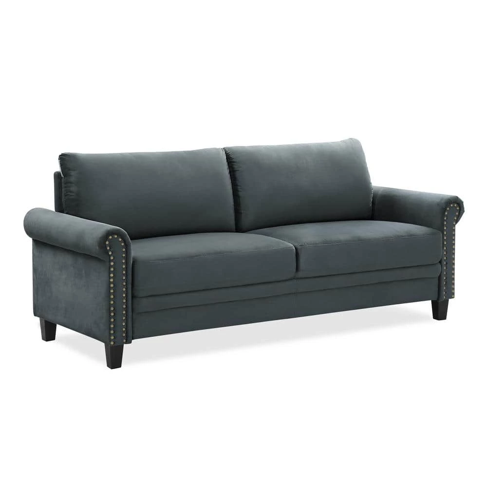 Ashford 31.9 in. Charcoal Microfiber 3-Seater Tuxedo Sofa with Nailheads by Lifestyle Solutions 4 Ashford 31.9 in. Charcoal Microfiber 3-Seater Tuxedo Sofa with Nailheads by Lifestyle Solutions - Image 4