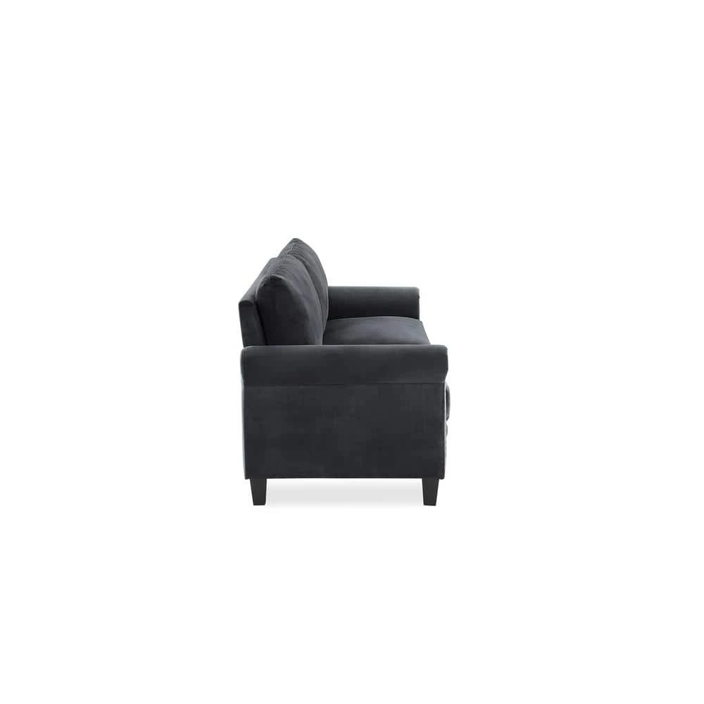 Ashford 31.9 in. Charcoal Microfiber 3-Seater Tuxedo Sofa with Nailheads by Lifestyle Solutions 2 Ashford 31.9 in. Charcoal Microfiber 3-Seater Tuxedo Sofa with Nailheads by Lifestyle Solutions - Image 2