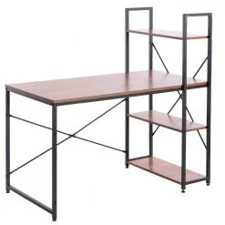 47 in. Cherry Wood and Metal Industrial Home Office Computer Desk with Bookshelves by Basicwise