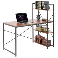 47 in. Cherry Wood and Metal Industrial Home Office Computer Desk with Bookshelves by Basicwise -Basicwise Online Shop cherry basicwise computer desks qi003993 cr 76 1000
