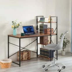 47 in. Cherry Wood and Metal Industrial Home Office Computer Desk with Bookshelves by Basicwise -Basicwise Online Shop cherry basicwise computer desks qi003993 cr 77 1000