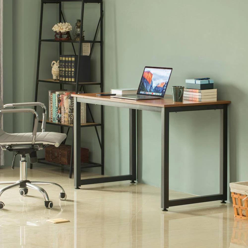 47 in. Cherry Wooden Writing Desk Homes Office Table with Sturdy Metal Frame by Basicwise 2 47 in. Cherry Wooden Writing Desk Homes Office Table with Sturdy Metal Frame by Basicwise - Image 2