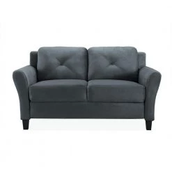 Harvard 56.3 in. Dark Grey Microfiber 2-Seater Loveseat with Round Arms by Lifestyle Solutions
