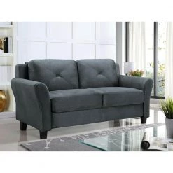 Harvard 56.3 in. Dark Grey Microfiber 2-Seater Loveseat with Round Arms by Lifestyle Solutions -Basicwise Online Shop dark grey lifestyle solutions loveseats cchrfks2m26dgra a0 1000